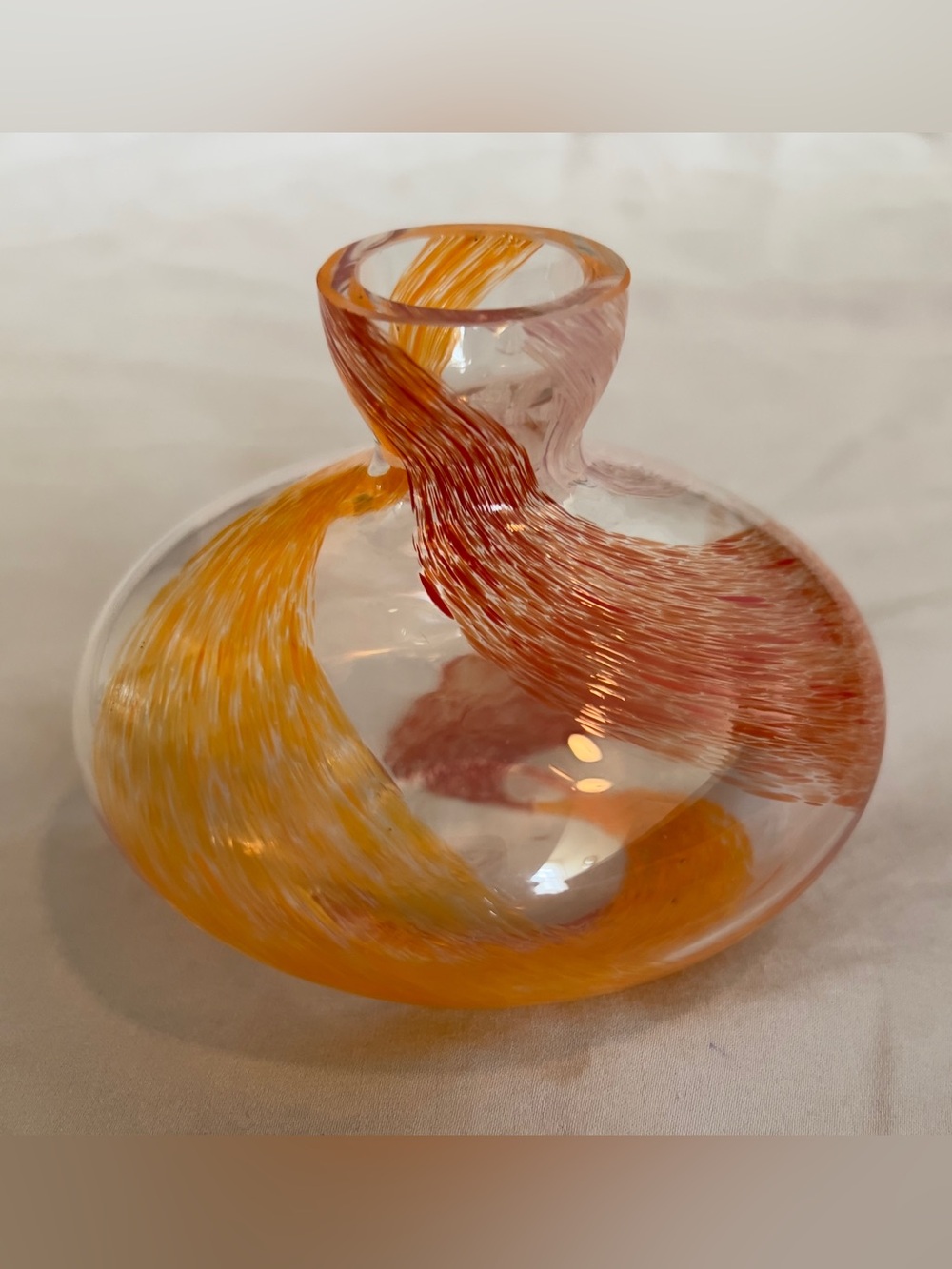 Vintage Hand-Blown Studio Art Glass Squat Weed Vase – 4" x 4"